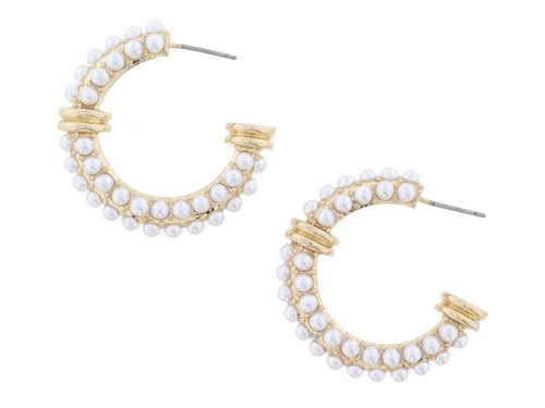Pearl Embellished Hoop with Gold Spacer Accents Earrings