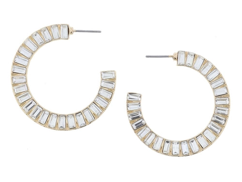 Clear Baguette Crystal Flat Hoop Earrings