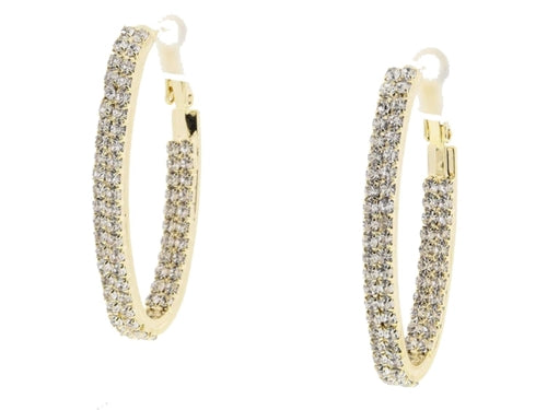 Crystal Pave Long Oval Hoop Earrings