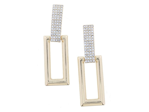 Long Crystal Pave Rectangle with Long Gold Open Rectangle Earrings
