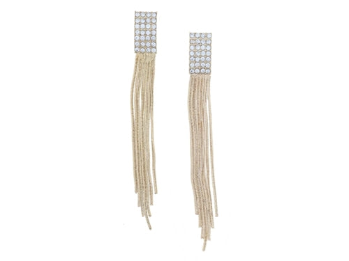 Crystal Pave Rectangle Post with Gold Fringe Earrings