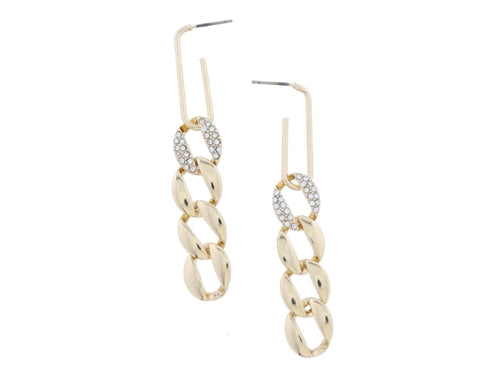 Gold Paperclip Link with Crystal and Gold Curb Chain Dangle Earrings