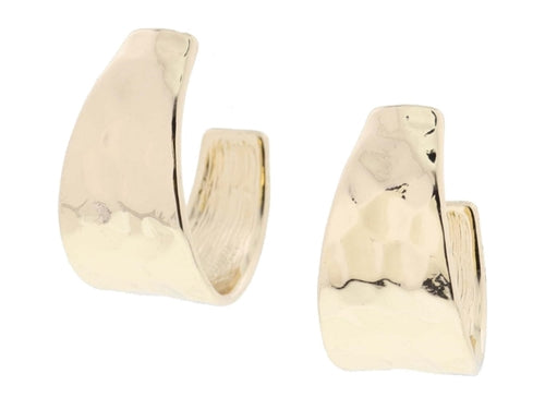 Shiny Gold Hammered Wide Tappered Hoop Earrings