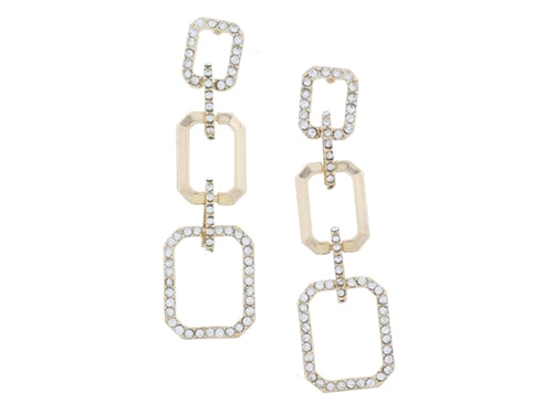 Tierred Crystal, Gold, Crystal Open Cut Corner Rectangles Earrings