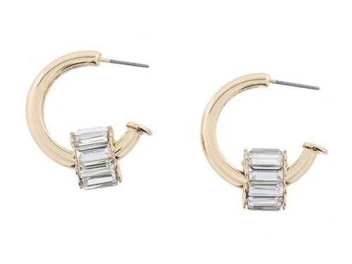 Gold Hoop with Baguette Crystal Ring Earrings