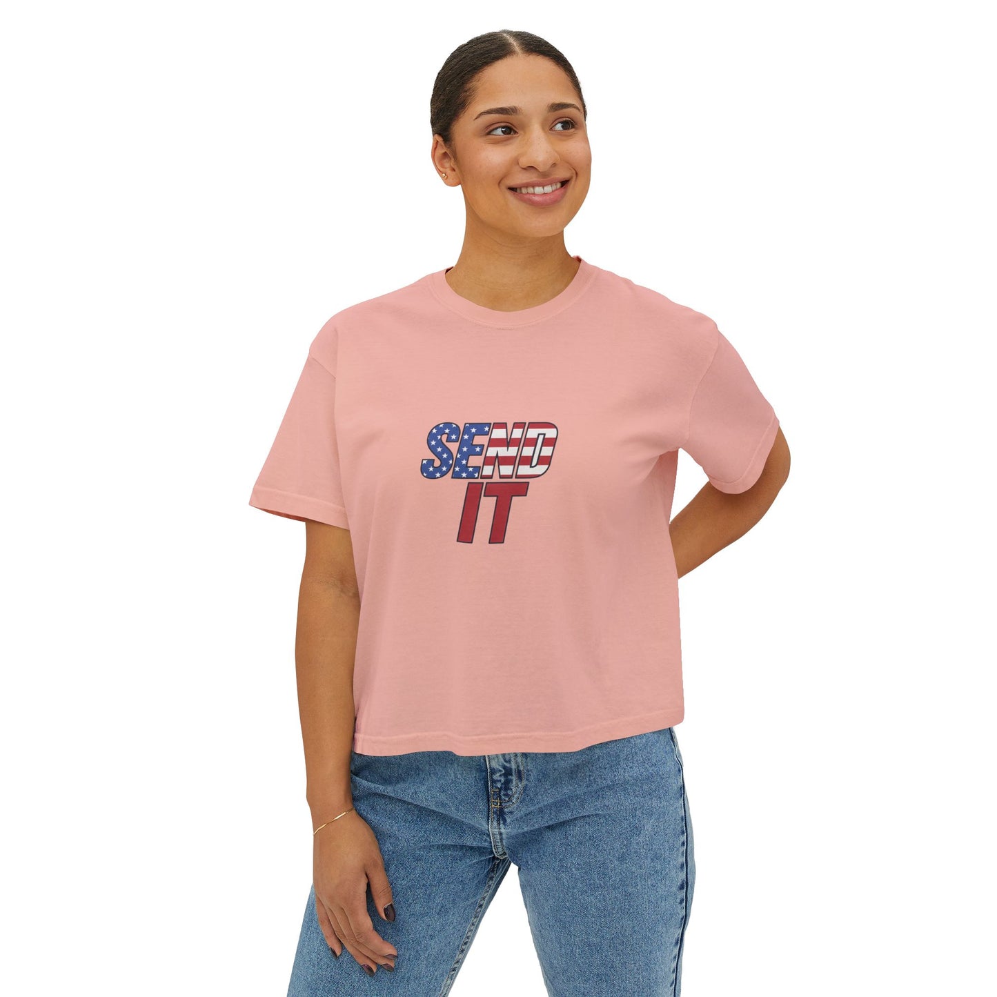 Patriotic Women's Boxy Tee, Casual Graphic T-Shirt, Comfortable Summer Top