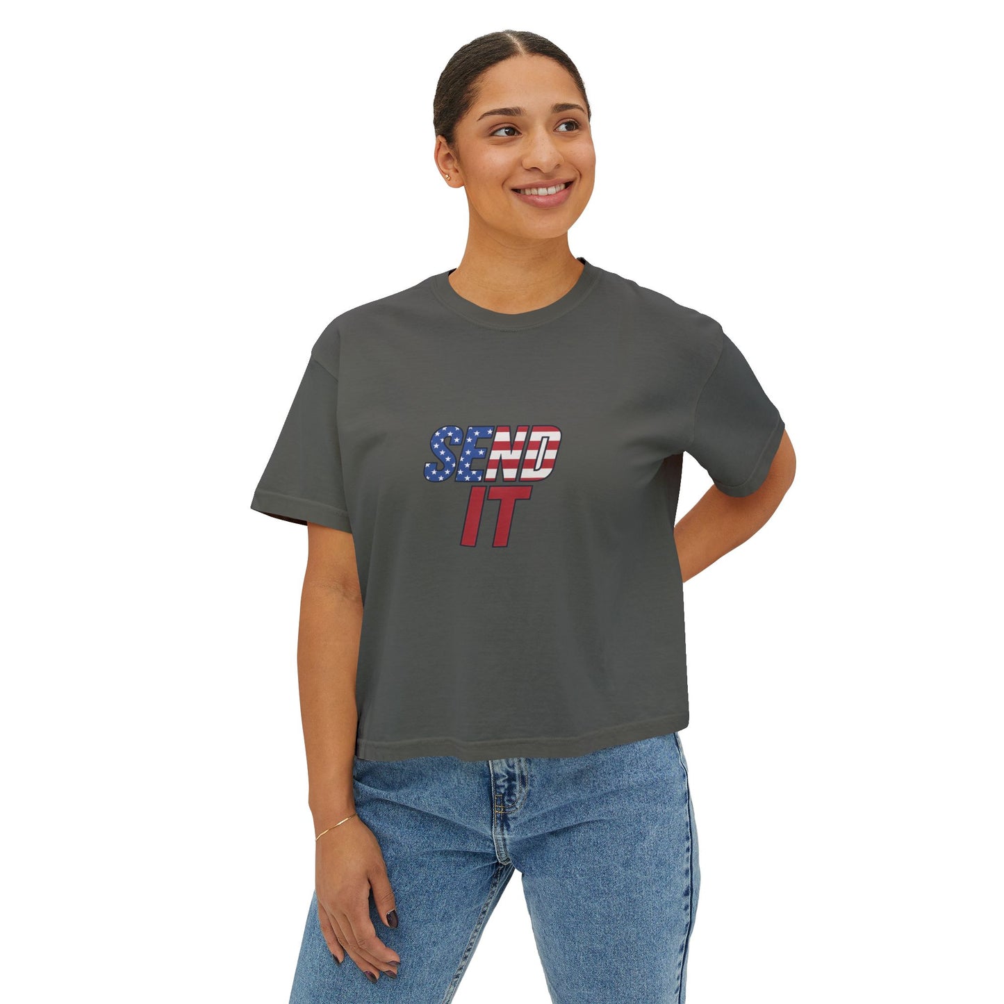 Patriotic Women's Boxy Tee, Casual Graphic T-Shirt, Comfortable Summer Top