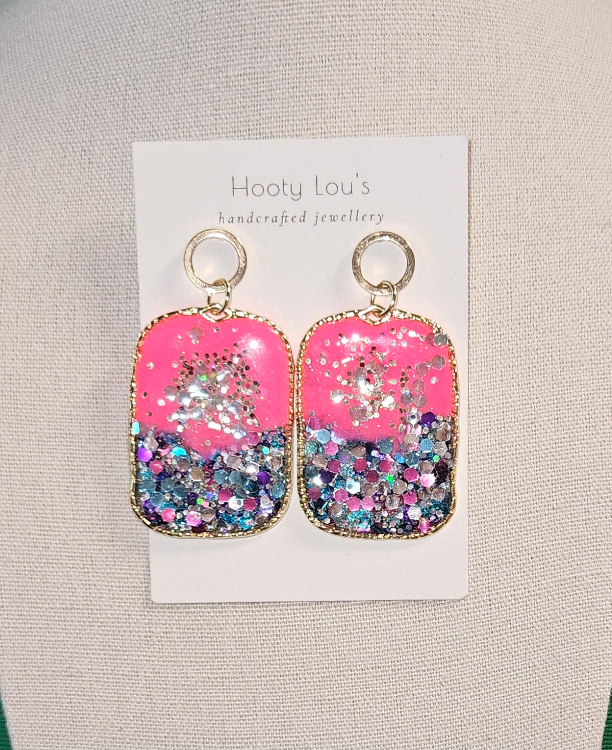 Hot Pink Rectangle Earrings