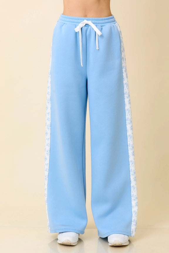 Side Floral Printed Wide Leg Sweatpants