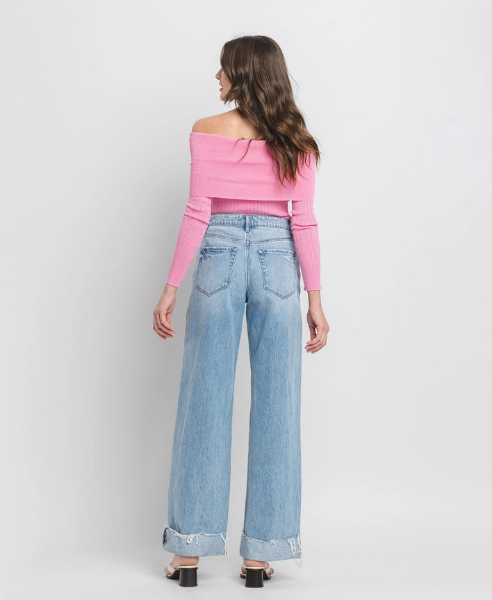 Super High Rise Cuffed Baggy Wide Leg Jeans vervet