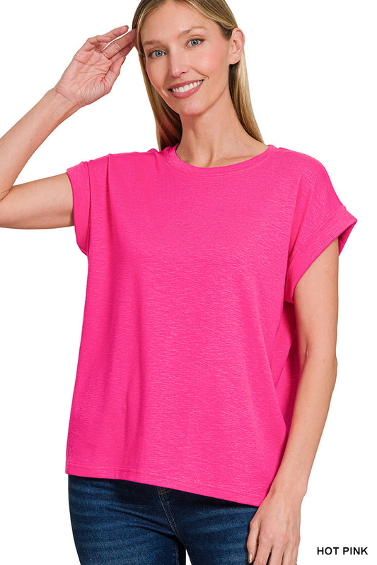 Zenana Cotton rolled sleeve tee