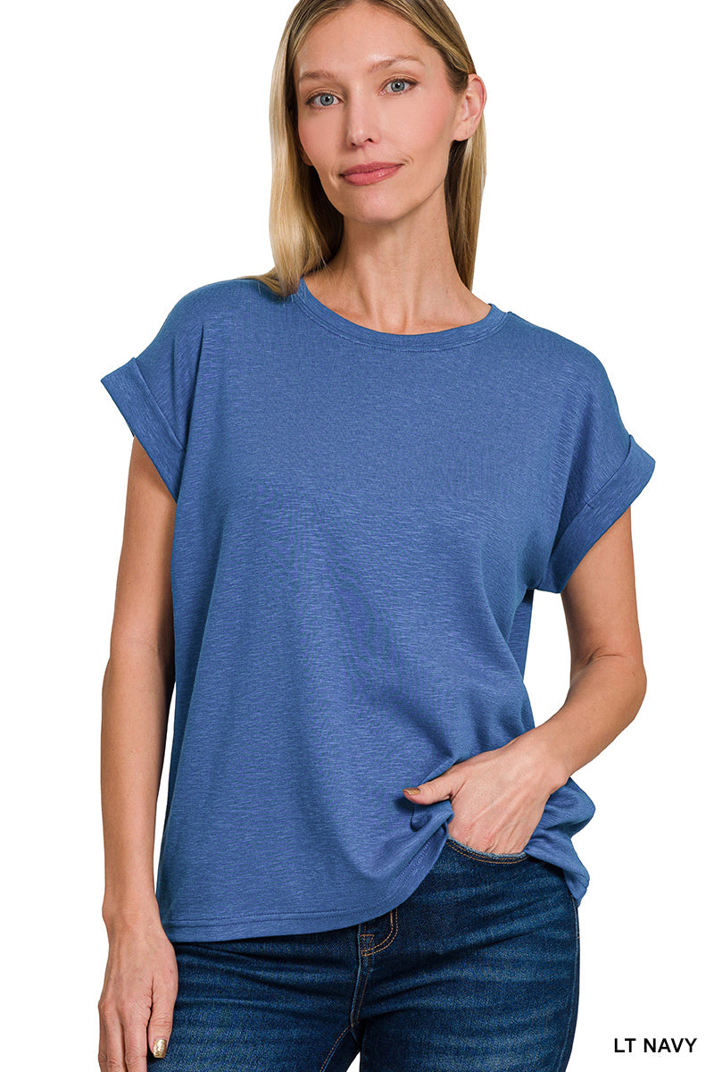 Zenana Cotton rolled sleeve tee