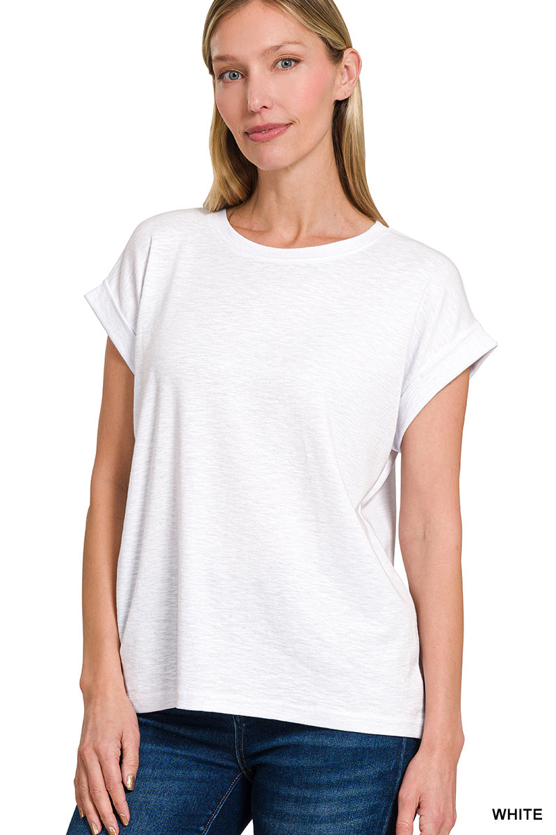 Zenana Cotton rolled sleeve tee