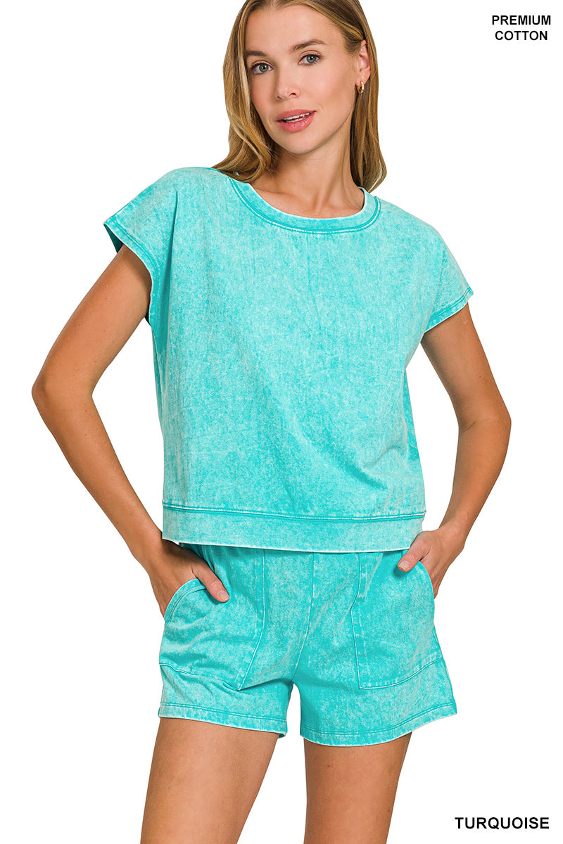 Premium cotton washed sleeveless top & shorts set