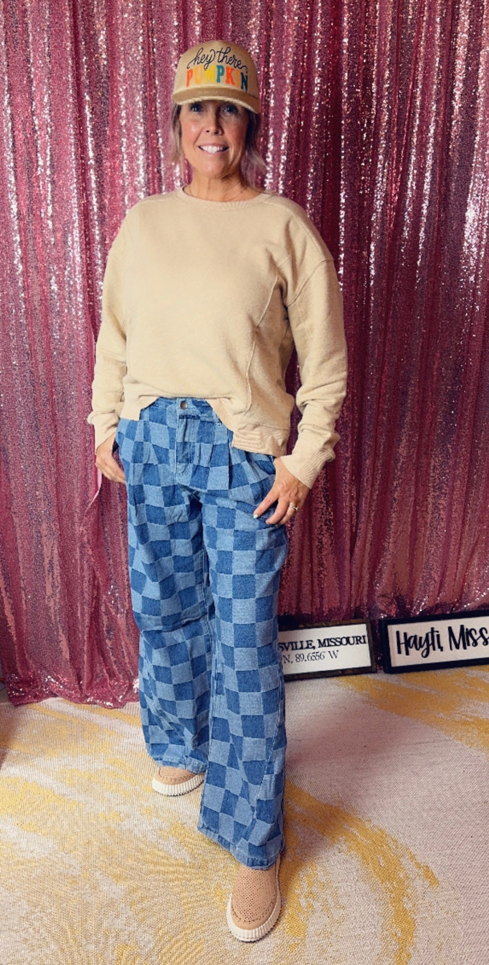 Ldc Checkered Wide Leg Jeans