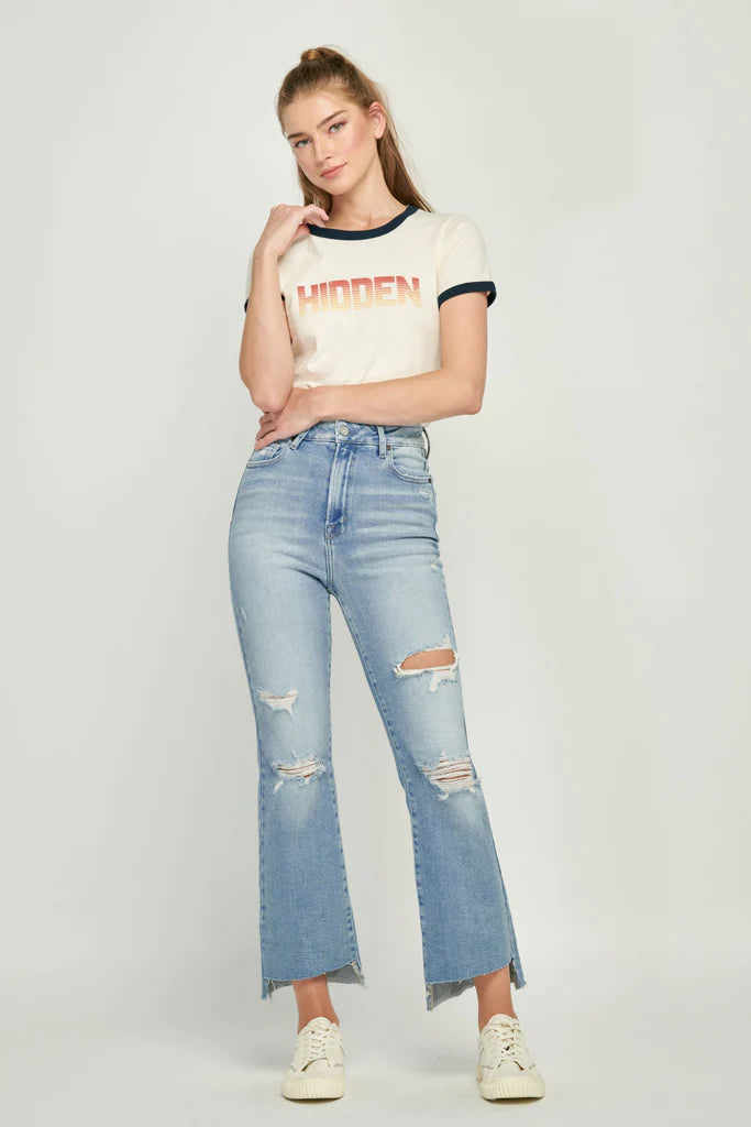 Happi Slanted Hem Flare Jeans