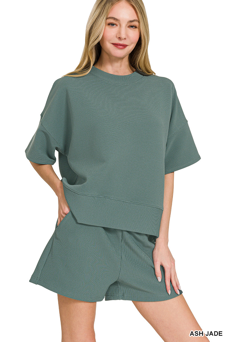 Zenana Ribbed banded tee & shorts set