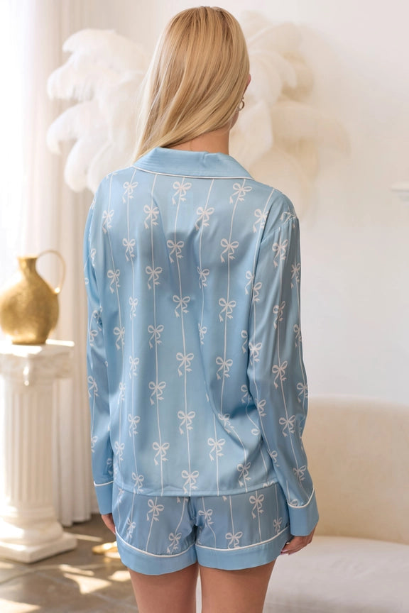 Satin Pajama Top with Lace Sleeve Detail