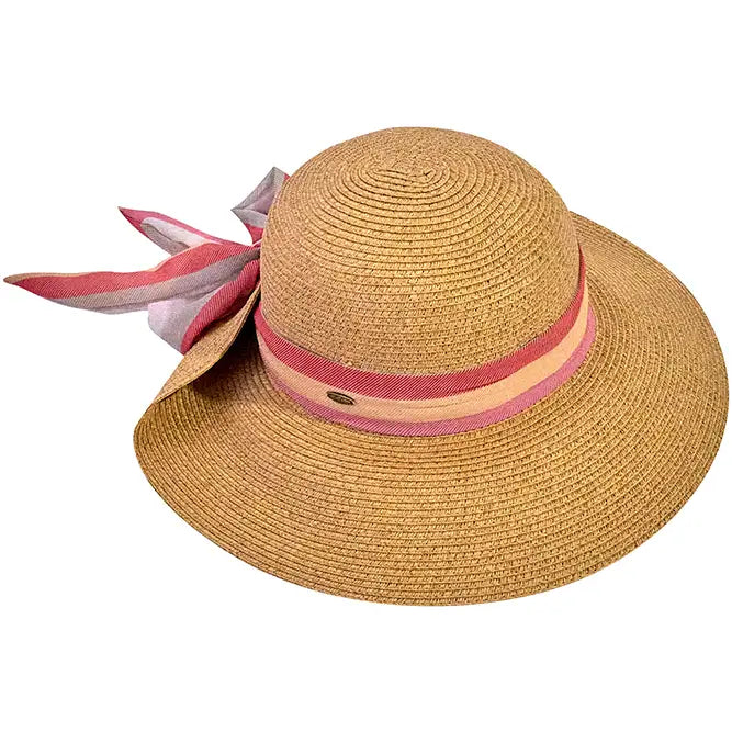 C.C Wide Brim Sun Hat with Color Stripe Print Rolled Up