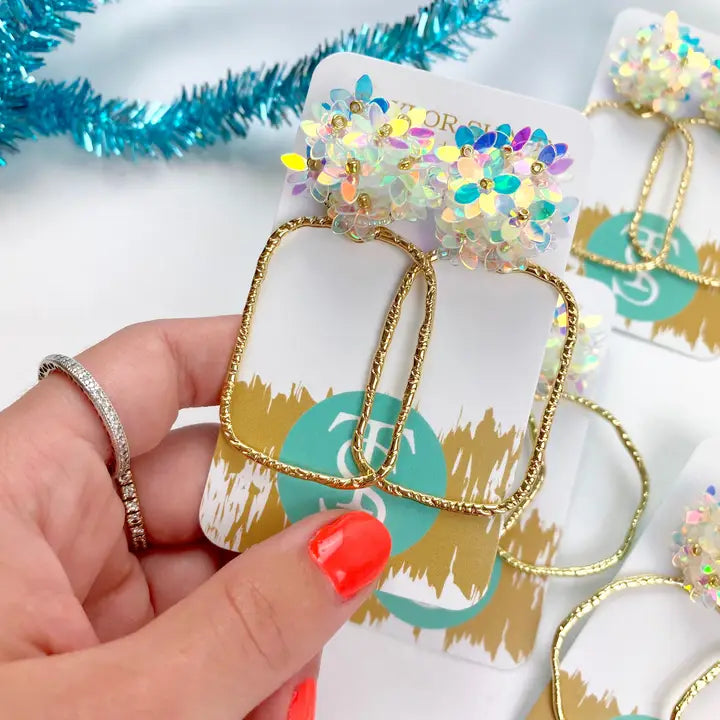 Iridescent Flower Hoops - Rectangle