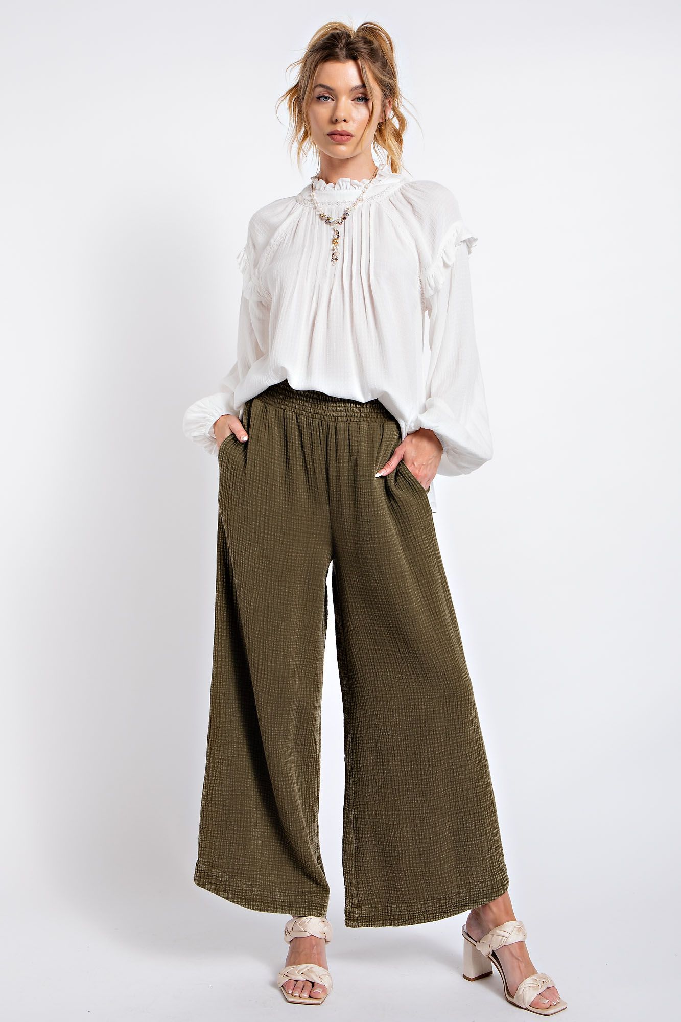 Olive Smocked Waisted Pants