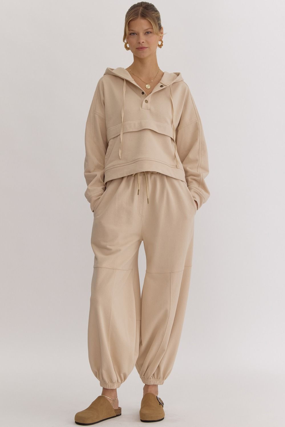 Entro Solid Hooded Sweater Top