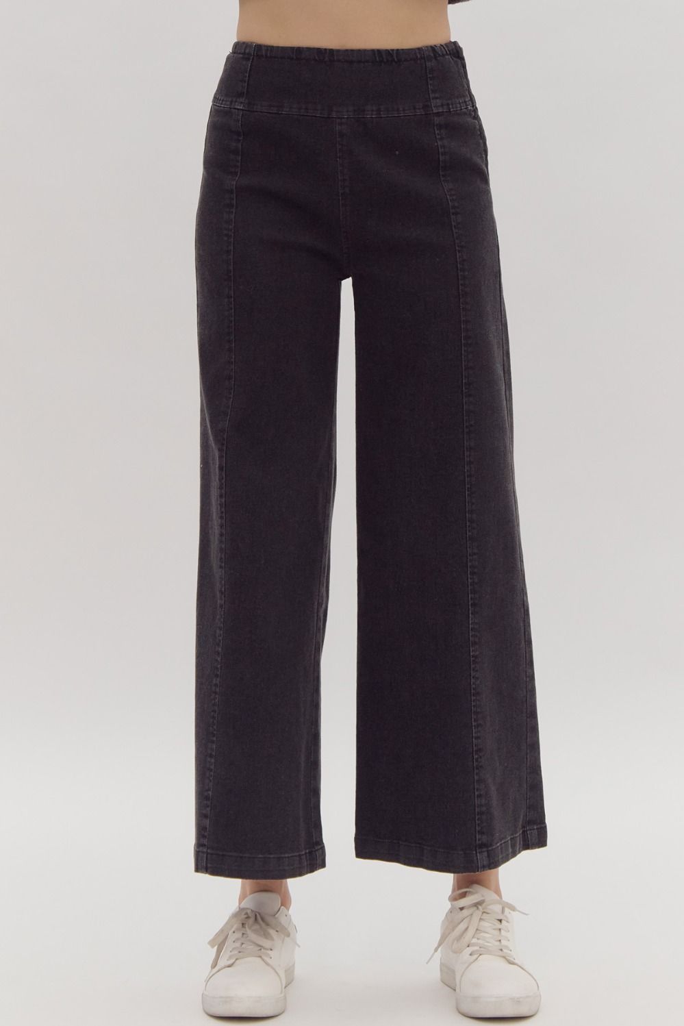 High waisted wide leg denim bottoms