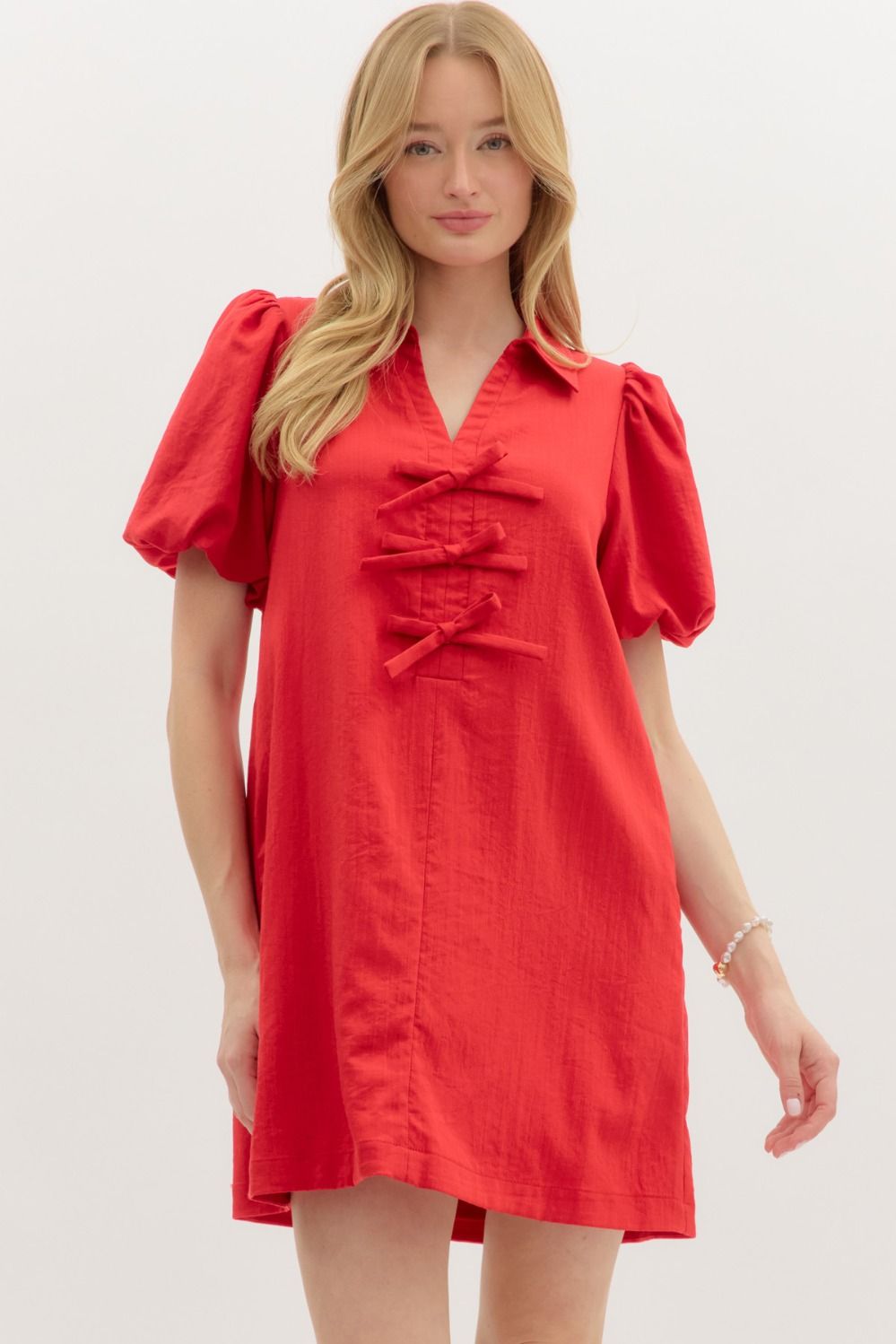 Red Bubble Sleeve Dress