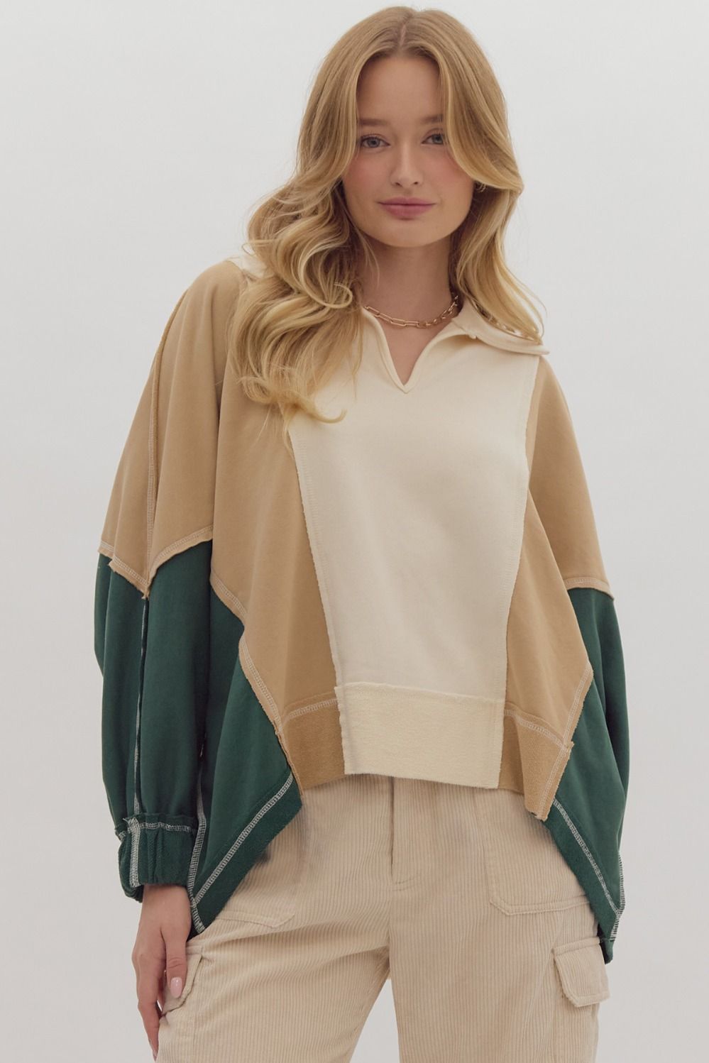 Colorblock Henley Sweatshirt