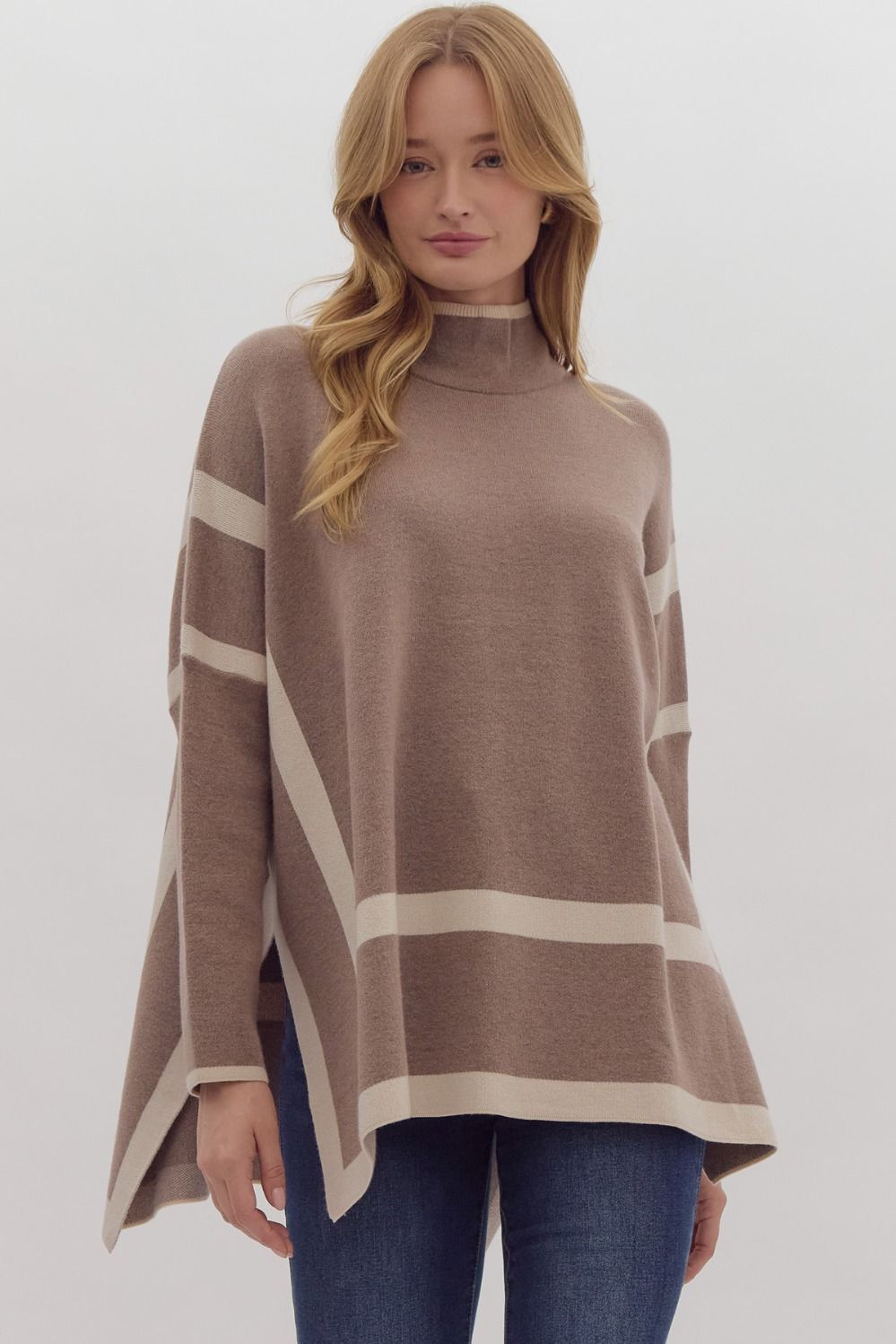 Two Tone Mock Neck Sweater