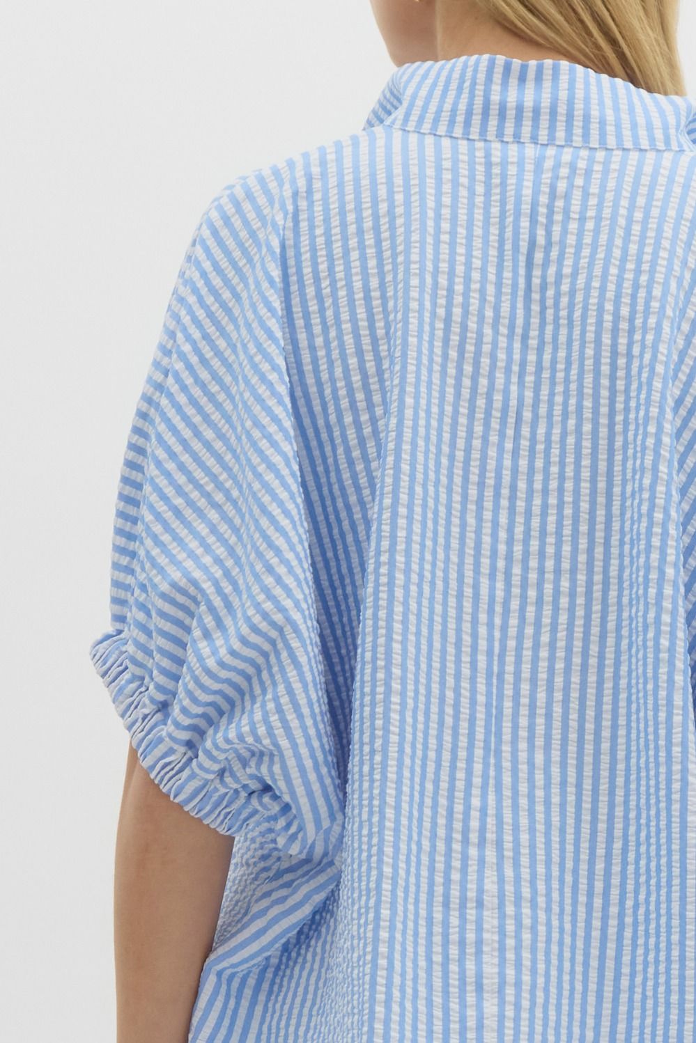 Blue Stripe Elastic Sleeve Top
