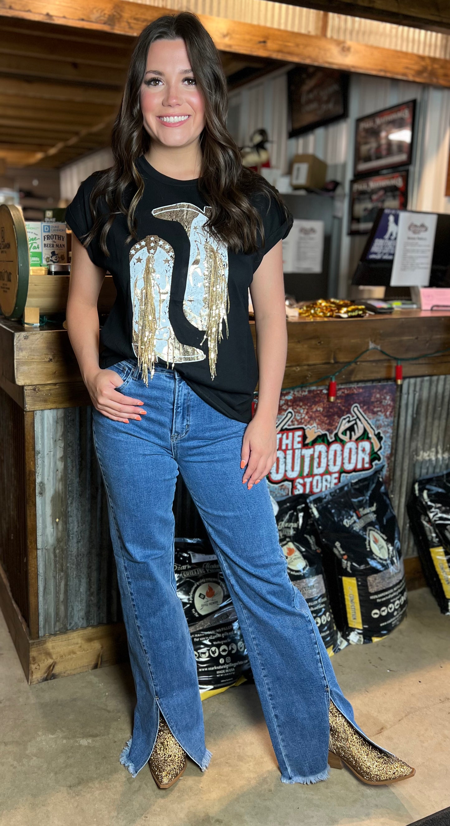 Front Slit Fray Hem Jean- Risen Denim