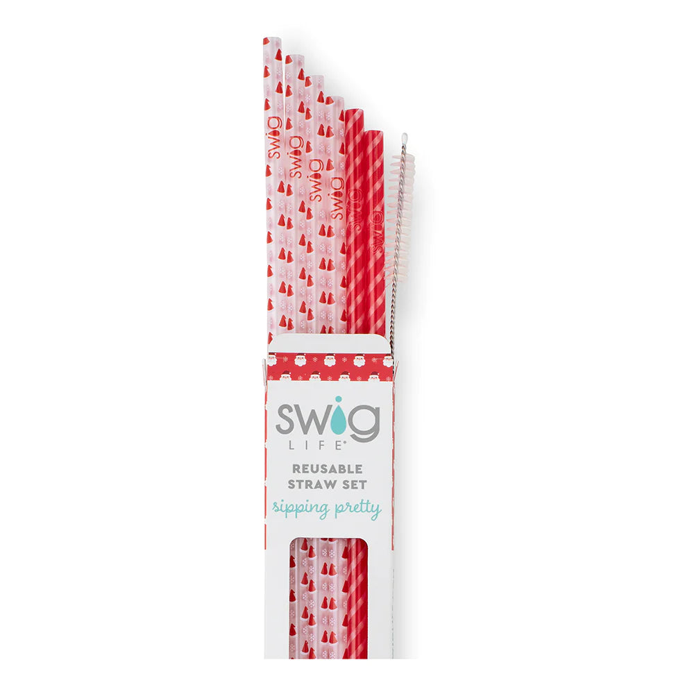 Santa Bab & Candy Cane Reusable Straw Set