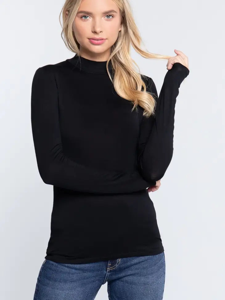 black long sleeve mock neck top