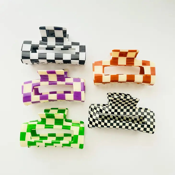 Hot Girl Summer Hair Claw Clip B&W checkered