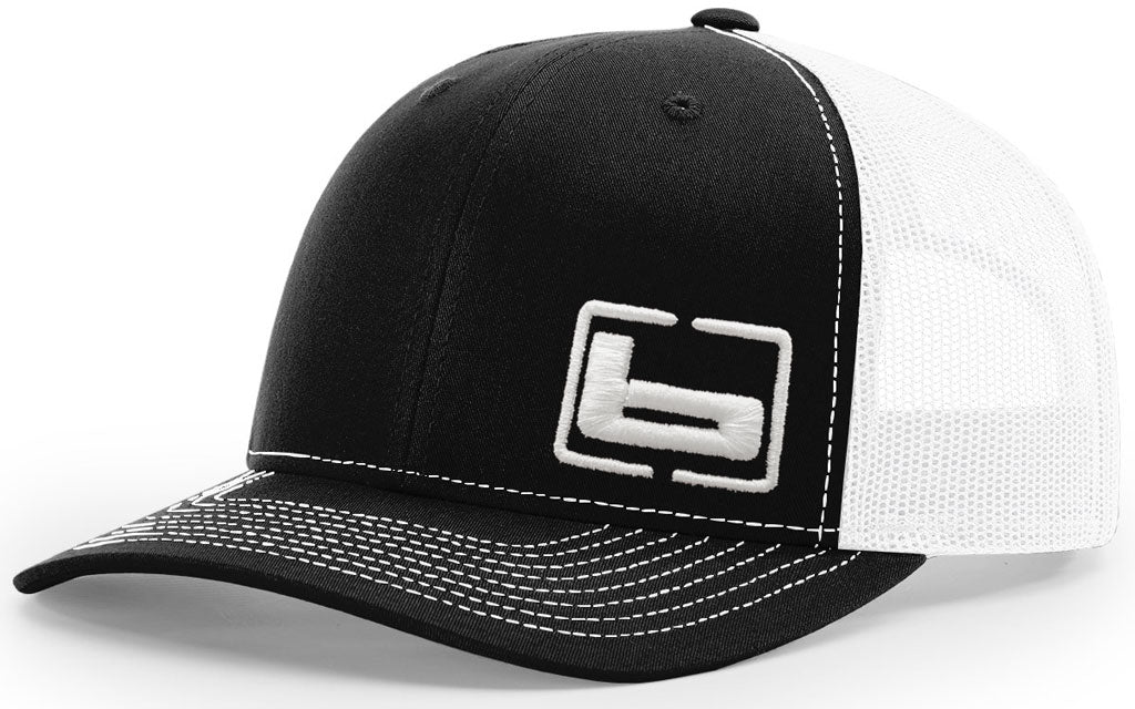 Banded Trucker Black/White Side Logo Cap