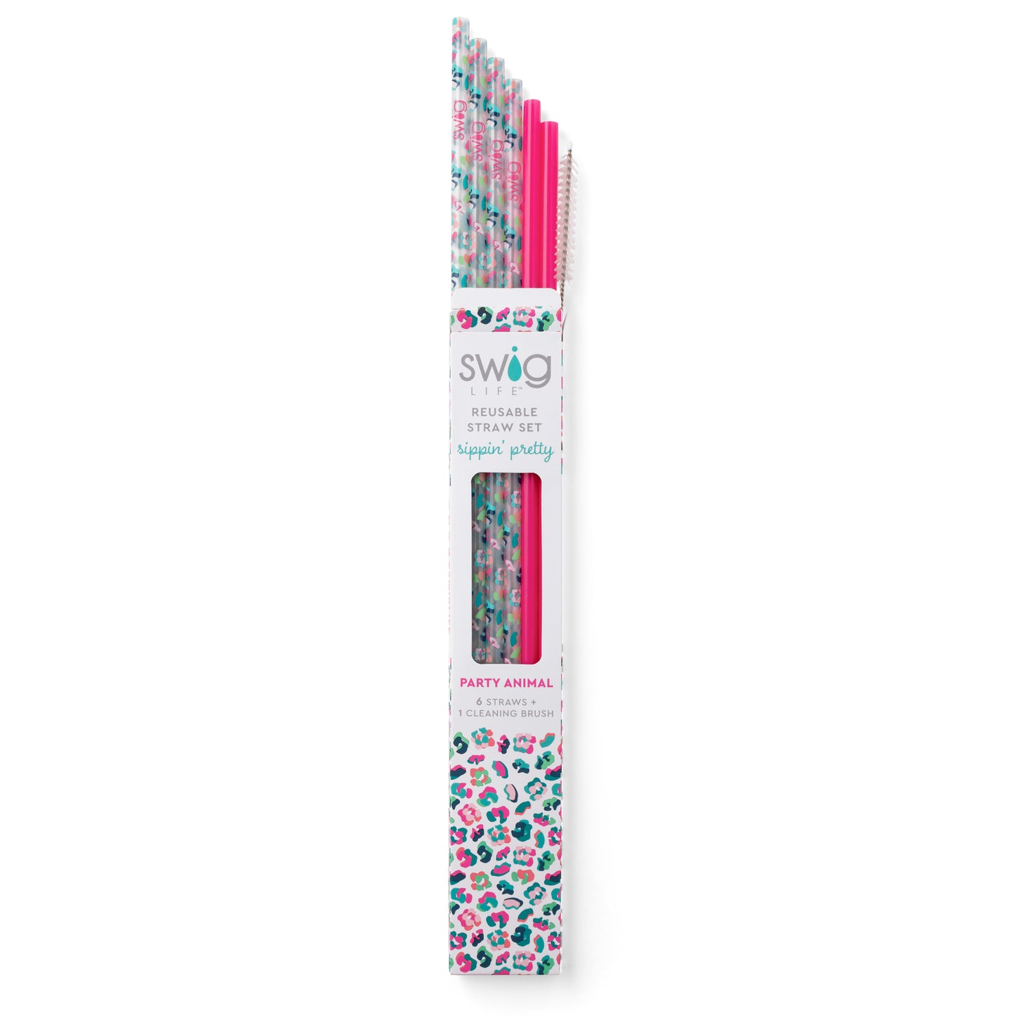 Swig Party Animal + Hot Pink Reusable Straw Set