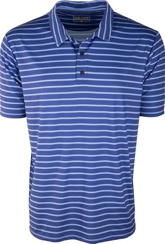 Drake Performance Stretch Striped Polo Navy w/ sky Blue Stripes
