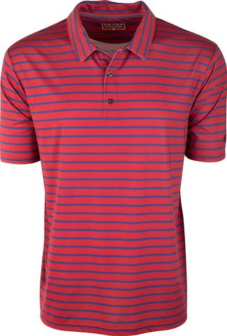 Drake Performance Stretch Striped Polo Red w/ Navy Stripes