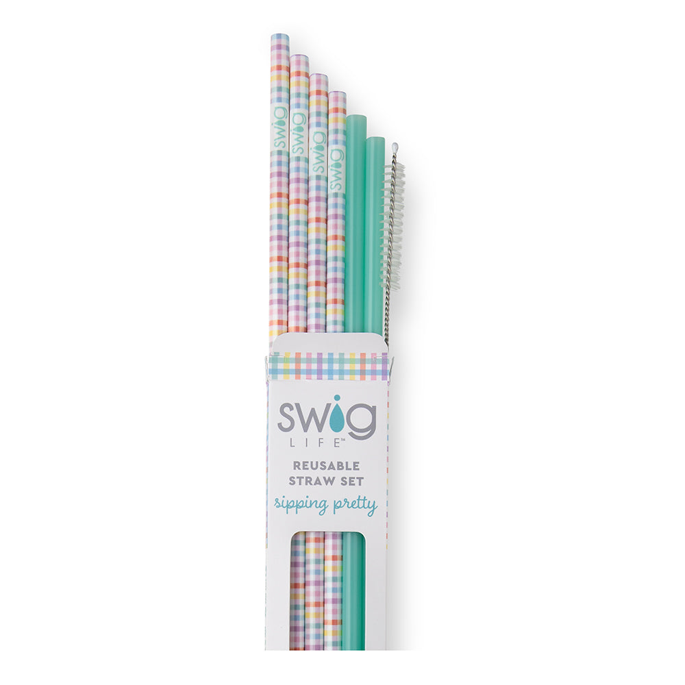 Pretty In Plaid + Mint Reusable Straw Set-Swig