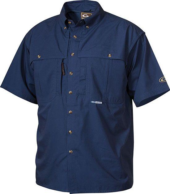 drake Cotton Wingshooter's Shirt with Staycool Fabric S/S- navy