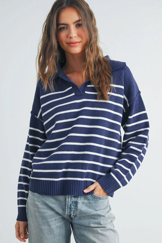 Buttermelon V-Neck Striped Sweater