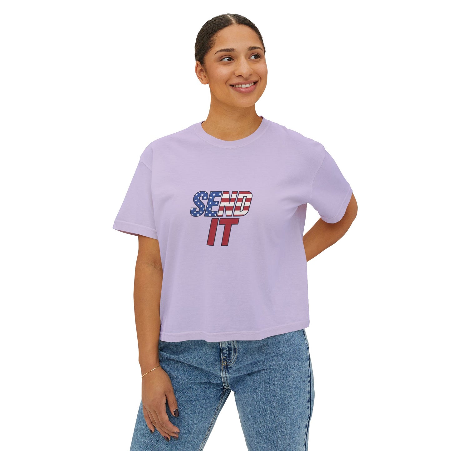 Patriotic Women's Boxy Tee, Casual Graphic T-Shirt, Comfortable Summer Top
