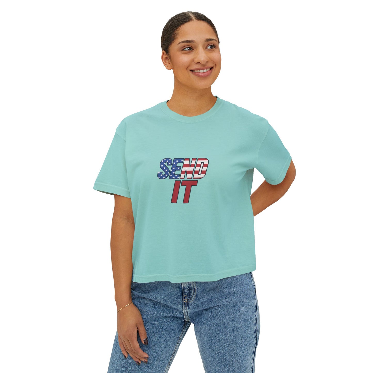 Patriotic Women's Boxy Tee, Casual Graphic T-Shirt, Comfortable Summer Top