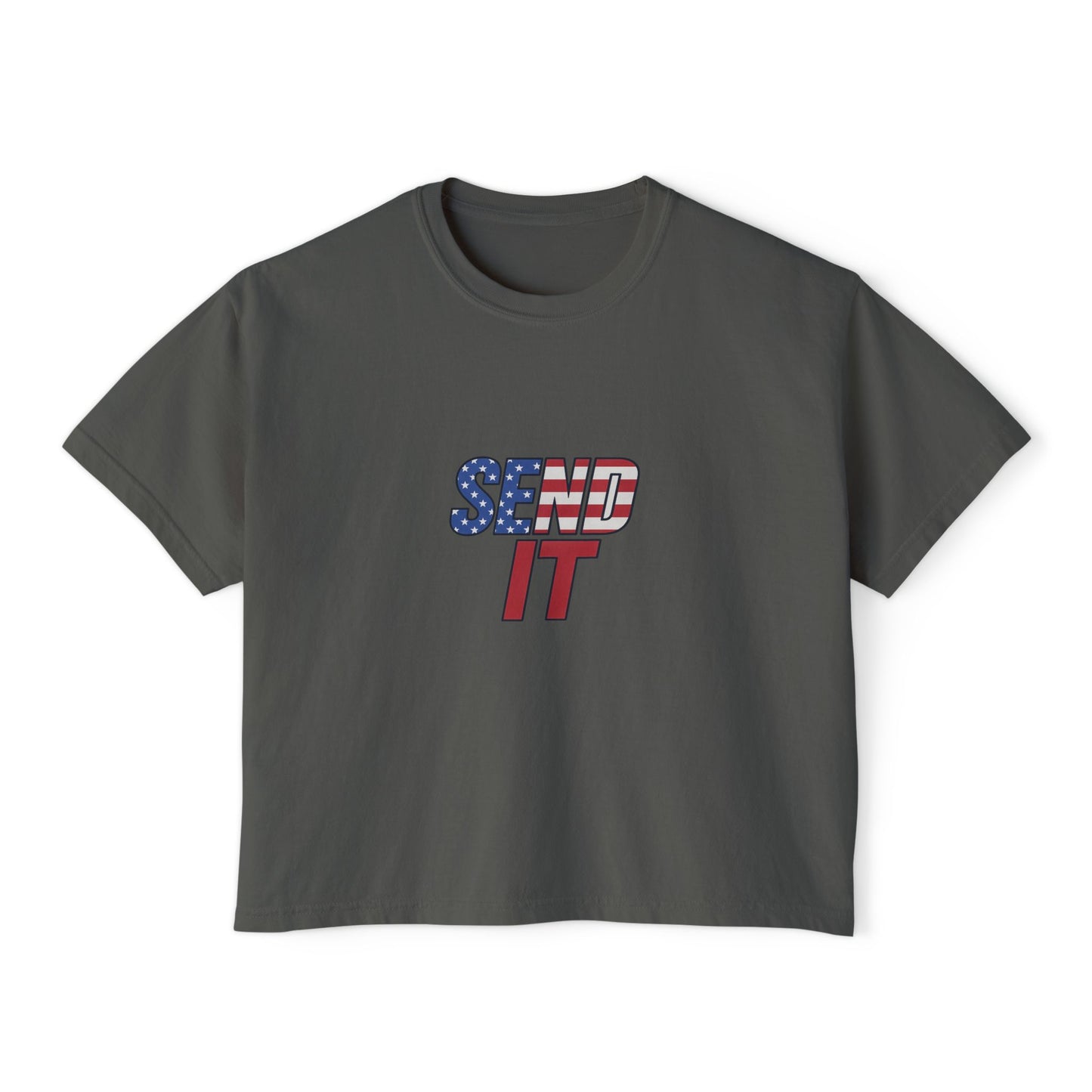 Patriotic Women's Boxy Tee, Casual Graphic T-Shirt, Comfortable Summer Top