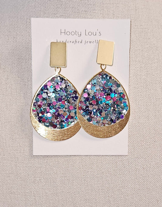 Rainbow Glitter Earrings with Gold Plating