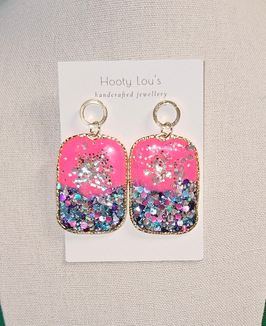 Hot Pink Rectangle Earrings