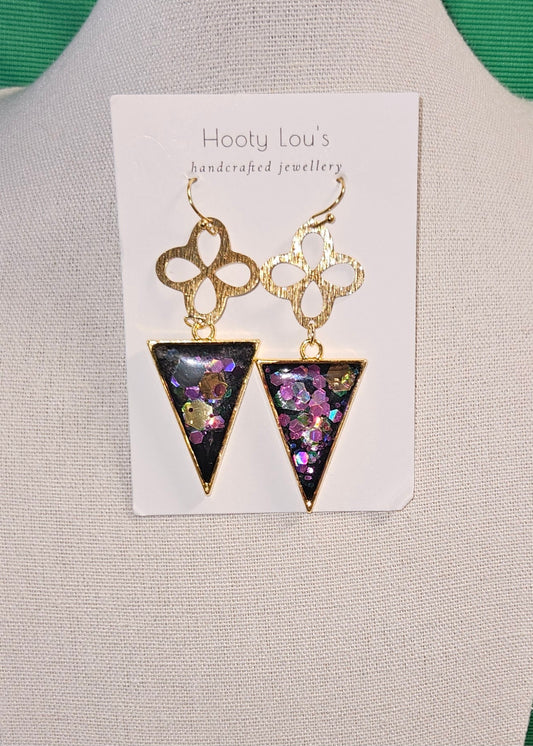 Black Glitter Triangle Earrings