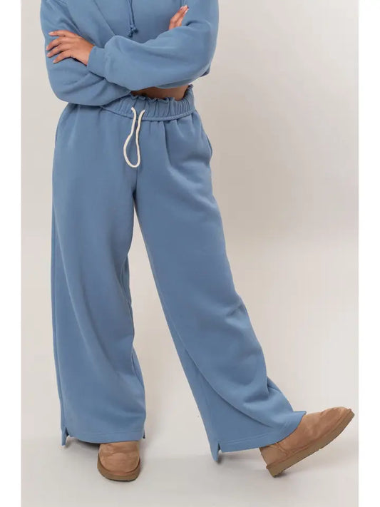 Fold Over Waist Sweatpant Grey Blue