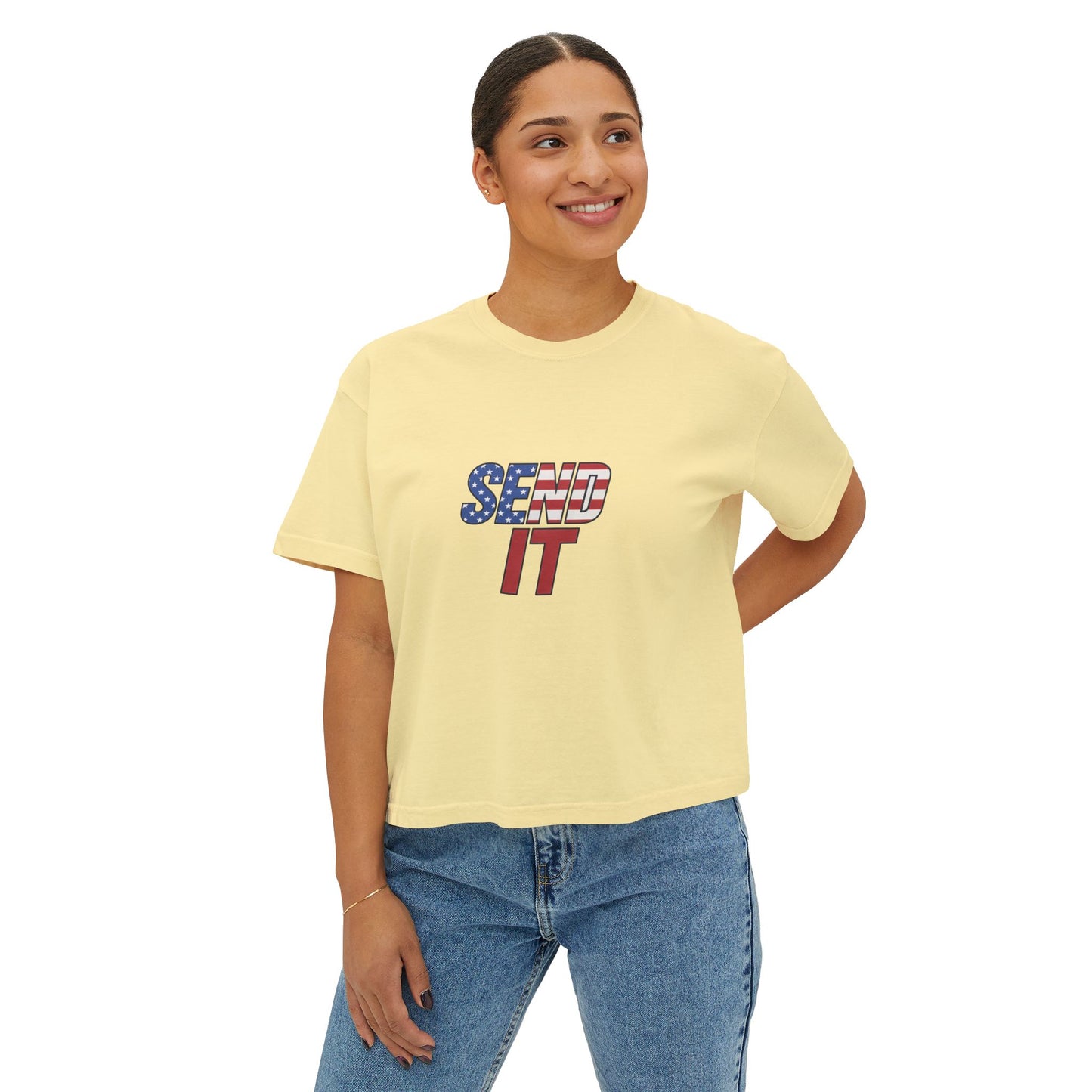 Patriotic Women's Boxy Tee, Casual Graphic T-Shirt, Comfortable Summer Top